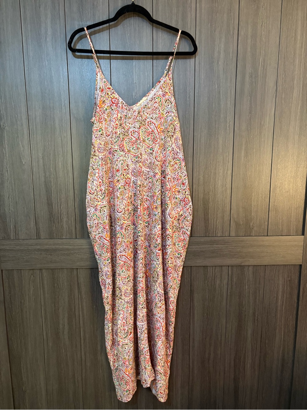 Love stitch Colorful Paisley Spaghetti Strap Maxi Dress with pockets. Size- M/L